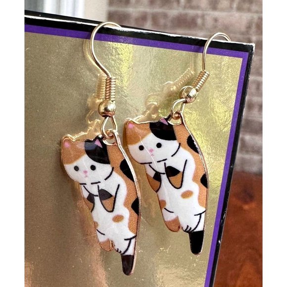 Calico Cat Earrings New Small Kitty Lover Dangle Hooks Christmas Birthda… - Picture 3 of 11